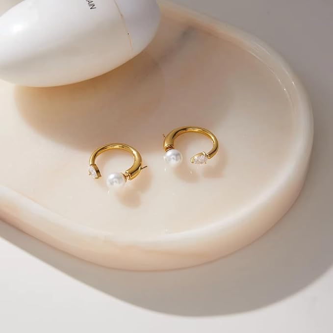 Gold Hoop Earrings with Pearl and Crystal