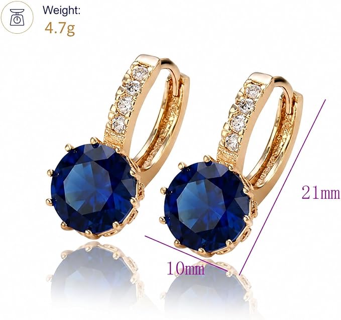 18K Gold Plated Hoop Earrings  with Blue Accent Stone