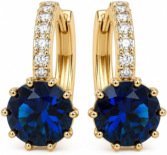 18K Gold Plated Hoop Earrings  with Blue Accent Stone