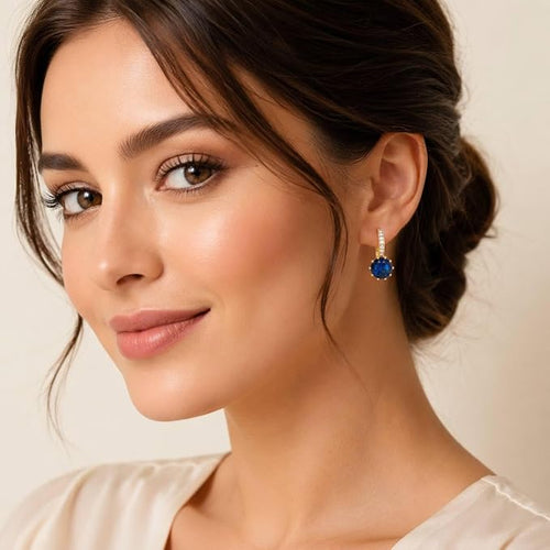 18K Gold Plated Hoop Earrings  with Blue Accent Stone
