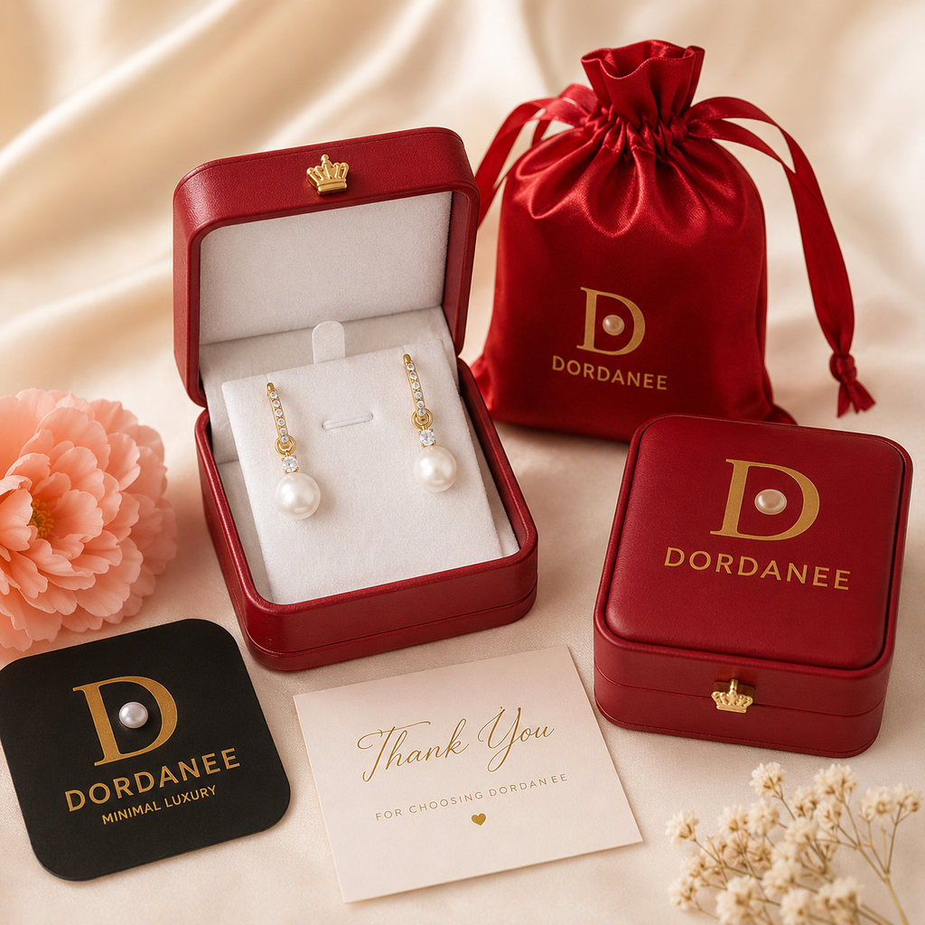 Dordanee Pearl Drop Hoop Earrings, 18K Gold Plated, Crystal Accents, Elegant Pearl Dangle Earrings for Women