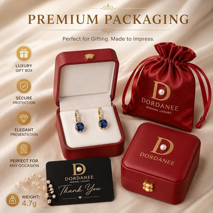 18K Gold Plated Hoop Earrings  with Blue Accent Stone