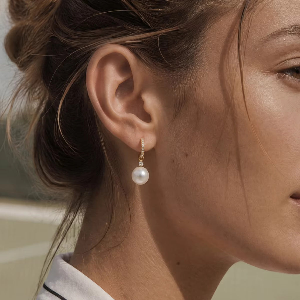 Dordanee Pearl Drop Hoop Earrings, 18K Gold Plated, Crystal Accents, Elegant Pearl Dangle Earrings for Women