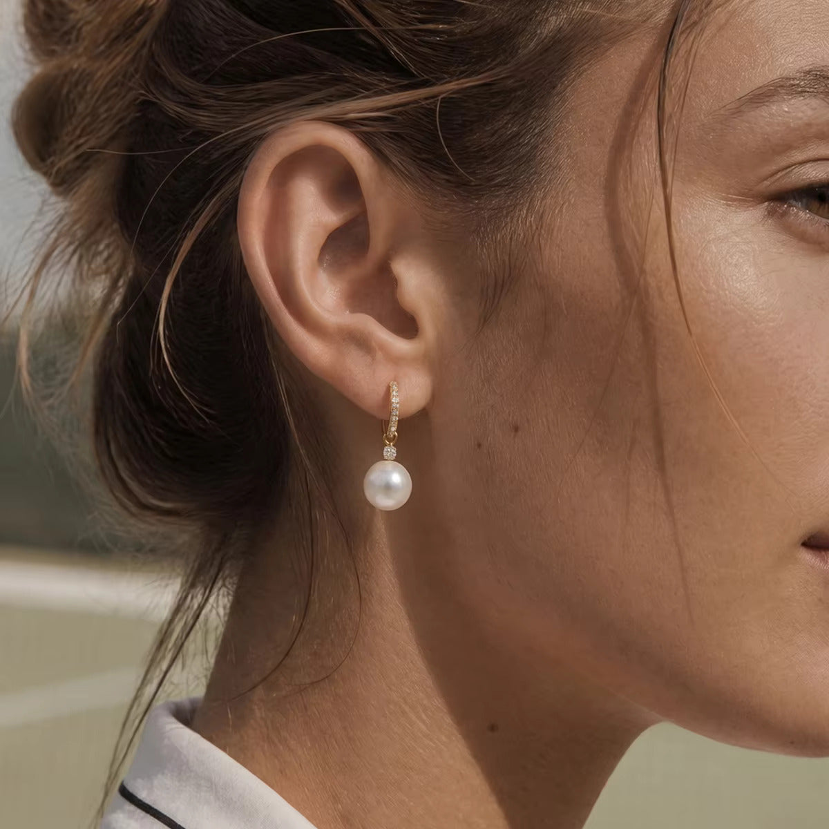 Dordanee Pearl Drop Hoop Earrings, 18K Gold Plated, Crystal Accents, Elegant Pearl Dangle Earrings for Women