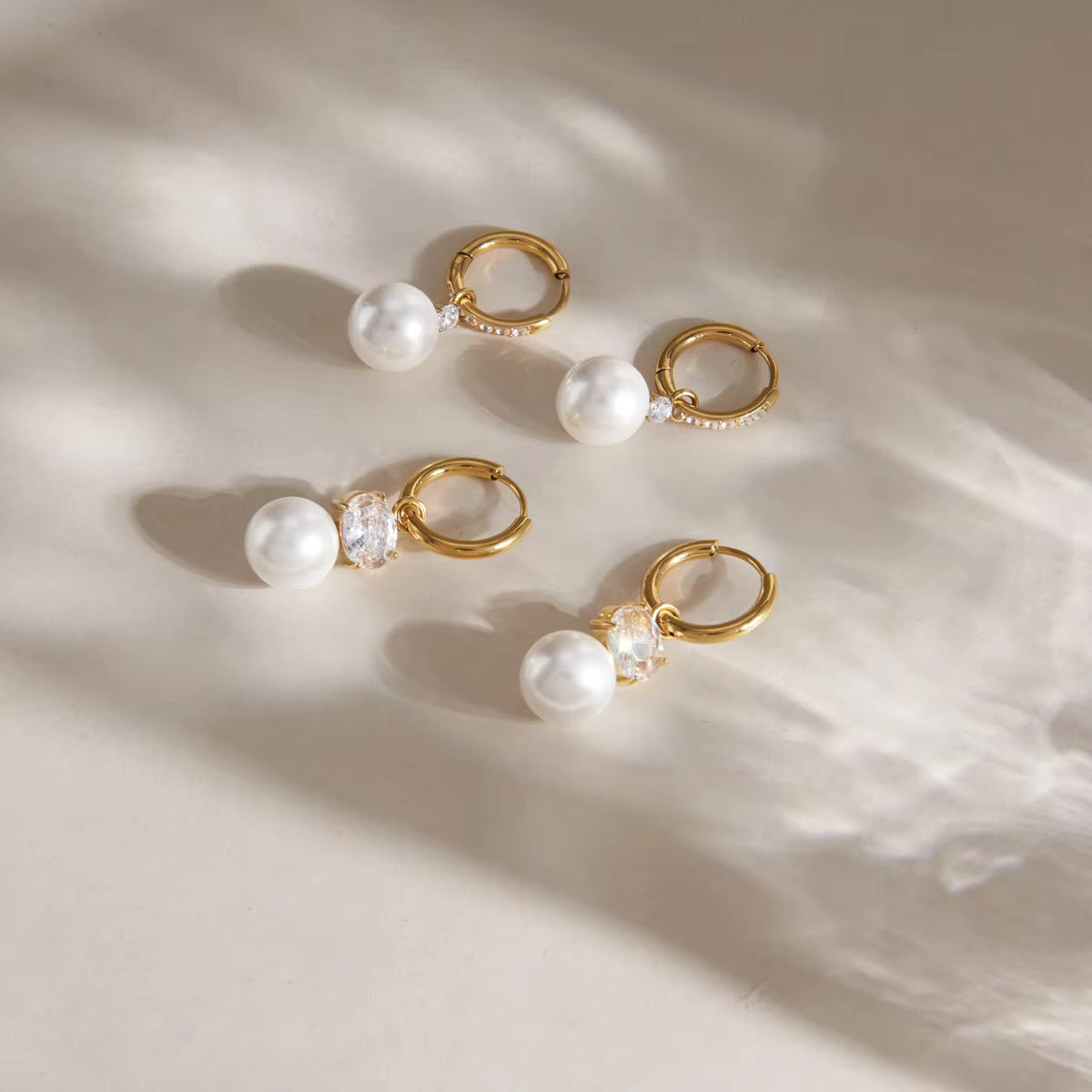 Dordanee Pearl Drop Hoop Earrings, 18K Gold Plated, Crystal Accents, Elegant Pearl Dangle Earrings for Women