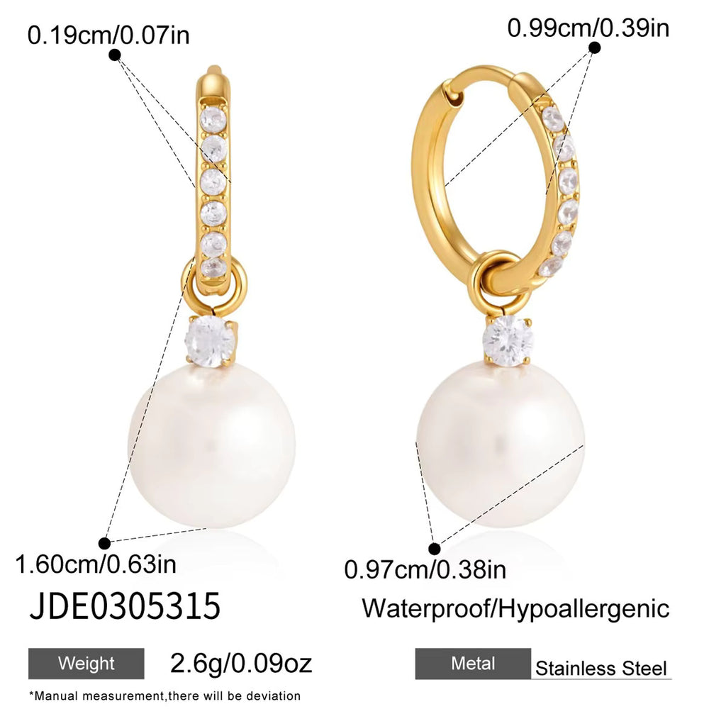 Dordanee Pearl Drop Hoop Earrings, 18K Gold Plated, Crystal Accents, Elegant Pearl Dangle Earrings for Women