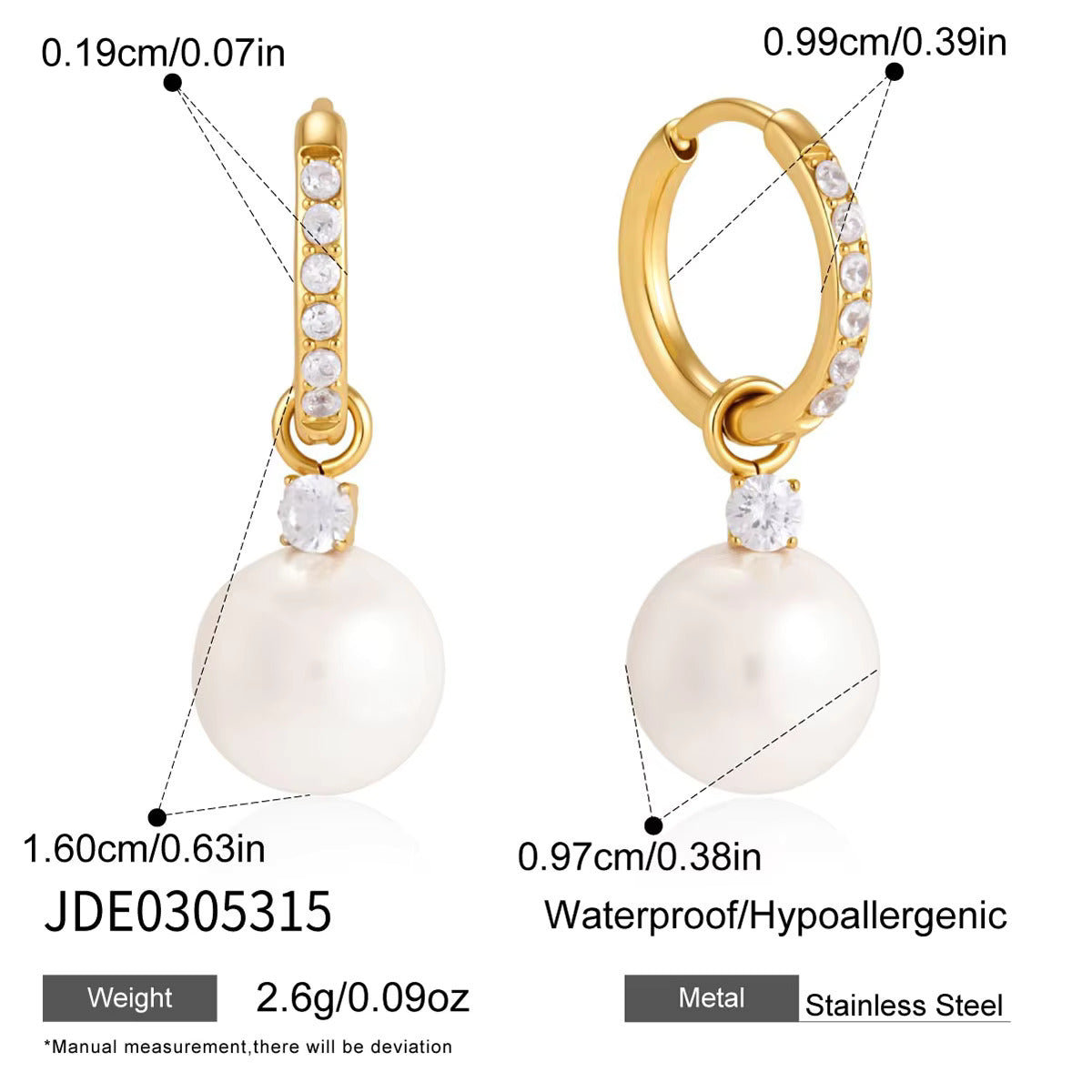 Dordanee Pearl Drop Hoop Earrings, 18K Gold Plated, Crystal Accents, Elegant Pearl Dangle Earrings for Women