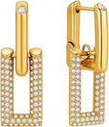 Gold Double Link Drop Earrings with Crystal Pavé, Rectangular
